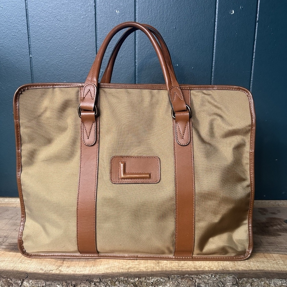 Lancel Paris Nylon Leather Briefcase Brown Tan Vintage Boston Bag/Weekend Bag